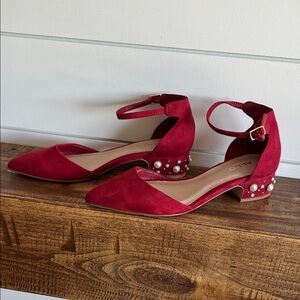 Aldo Elegant Red Suede Women's Shoes with Pearl Detail